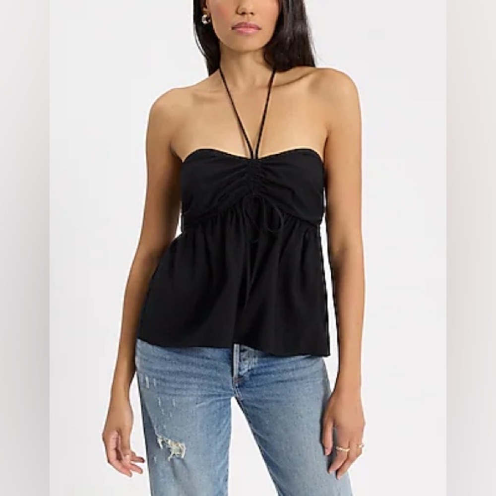 Express Vacation Halter Babydoll Top Black M NWT